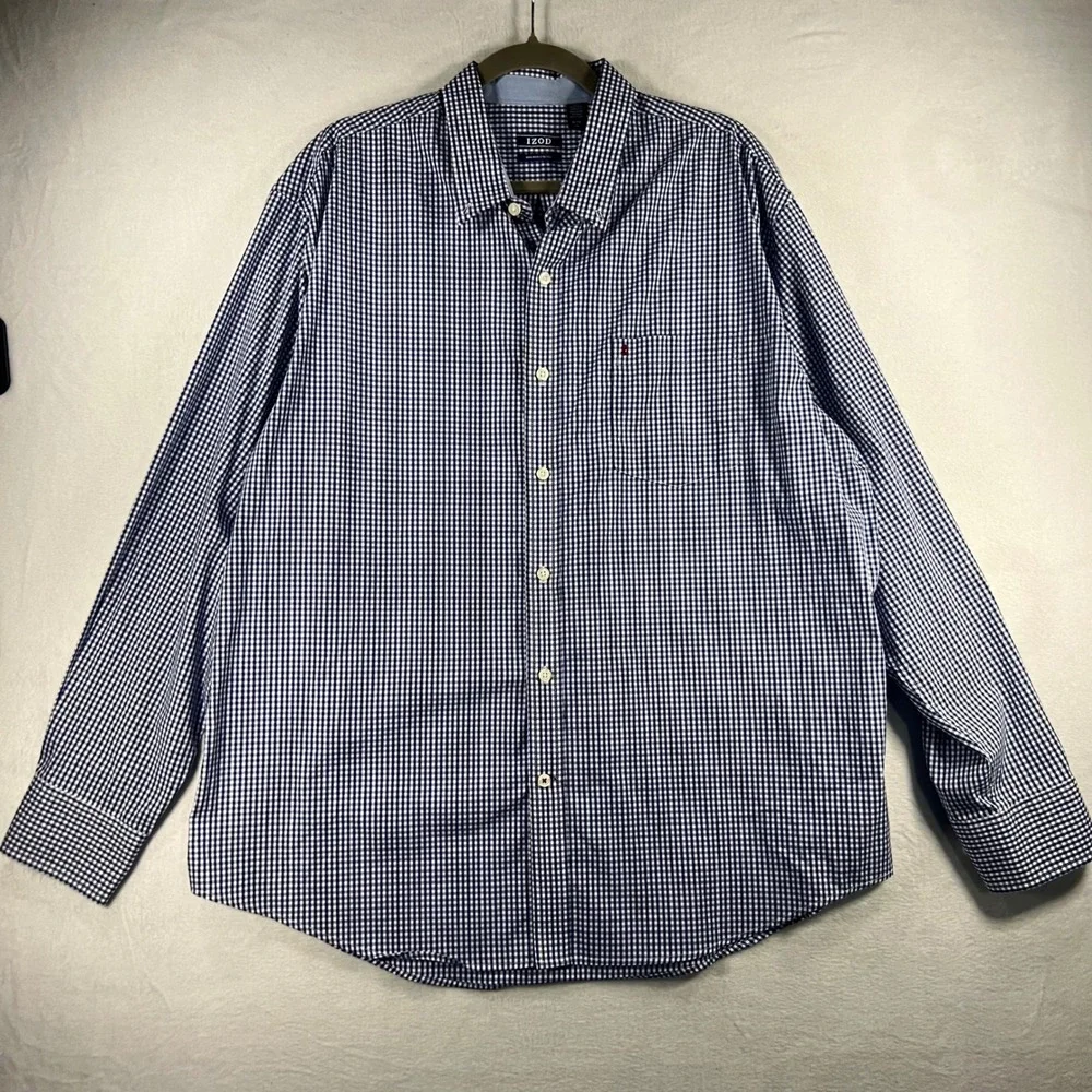 IZOD Mens Gingham Check Non Iron Stretch Button‎ Down Shirt XL Preppy